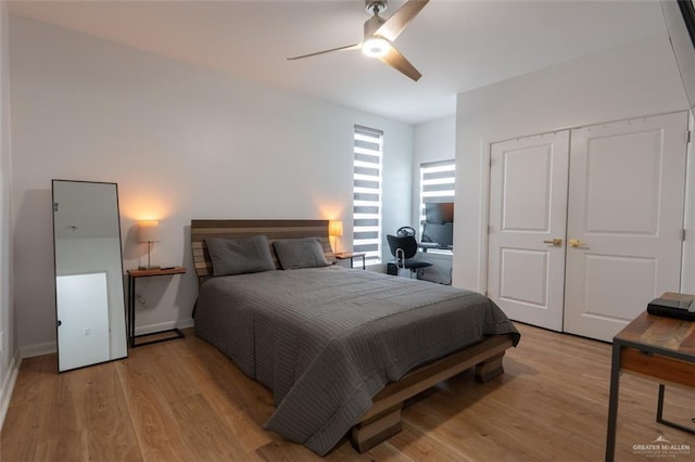 4225 Wichita Ave, Mcallen, TX 78503 - bedroom with light wood-type flooring, a closet, and a ceiling fan