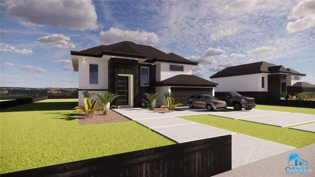 2606 Crisantema St, Mission, TX 78574 - view of front of house with a front lawn, stucco siding, and an attached garage