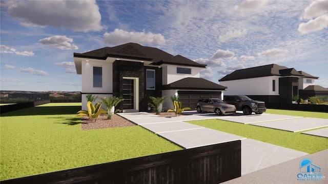 2606 Crisantema St, Mission, TX 78574 - view of front of house with a front lawn, stucco siding, and an attached garage