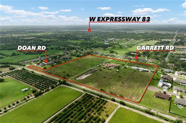 16408 Garrett Rd, Harlingen, TX 78552 - overview of rural landscape with extensive farmland and property boundaries highlighted
