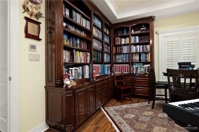 16408 Garrett Rd, Harlingen, TX 78552 - home office with dark wood finished floors and crown molding