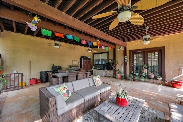 2724 Wildwood Dr, Weslaco, TX 78596 - view of patio with ceiling fan, outdoor dining area, french doors, and an outdoor hangout area