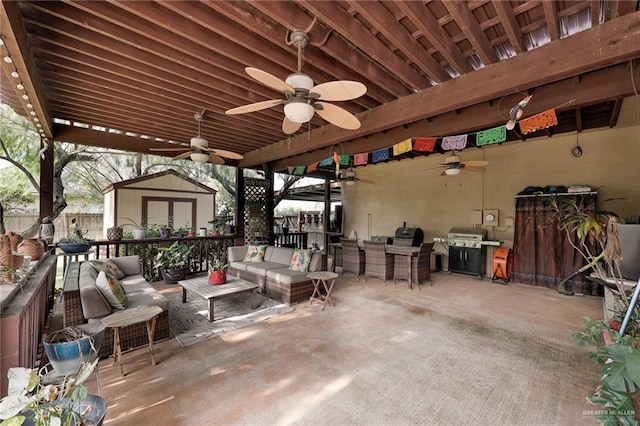 2724 Wildwood Dr, Weslaco, TX 78596 - view of patio featuring a ceiling fan and an outdoor hangout area