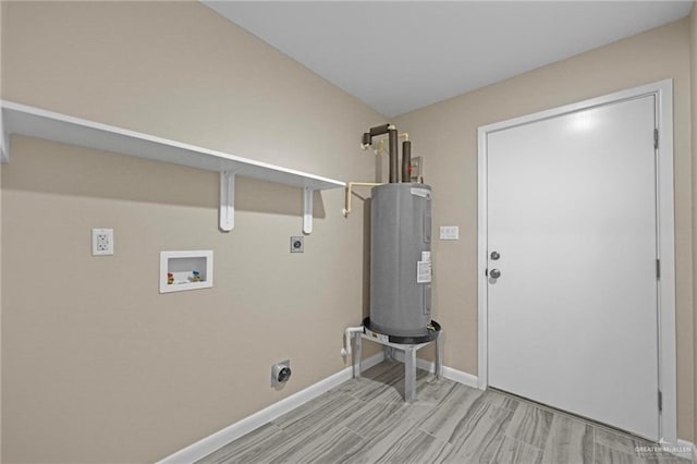 washroom featuring washer hookup, water heater, and hookup for an electric dryer