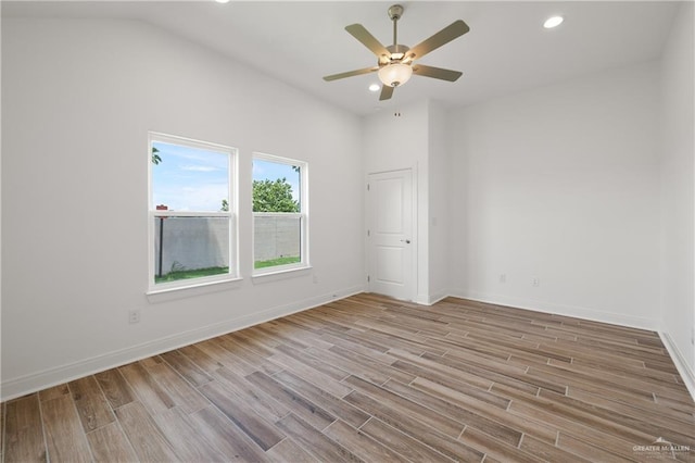2206 Seagull Ln, Mission, TX 78572 - empty room featuring recessed lighting, light wood-style flooring, a ceiling fan, and baseboards