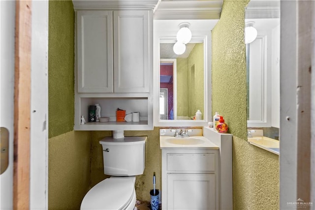 34349 Fm 732nd Hwy, San Benito, TX 78586 - bathroom with toilet, vanity, and a textured wall