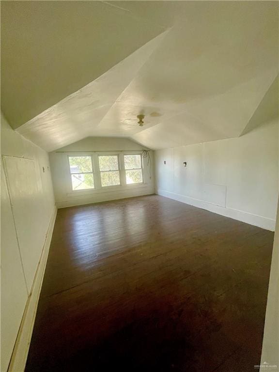 additional living space featuring dark hardwood / wood-style floors and lofted ceiling