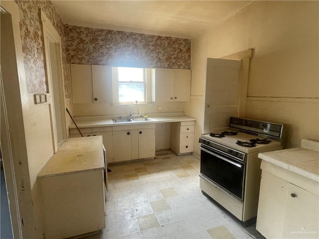 kitchen with white range and sink