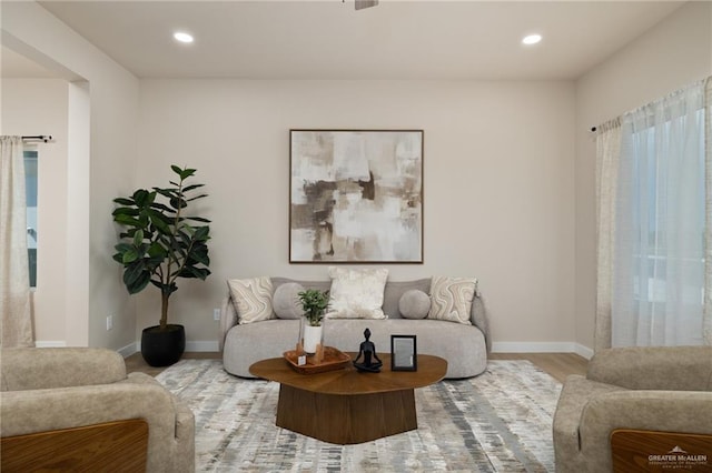 living room with light wood-type flooring