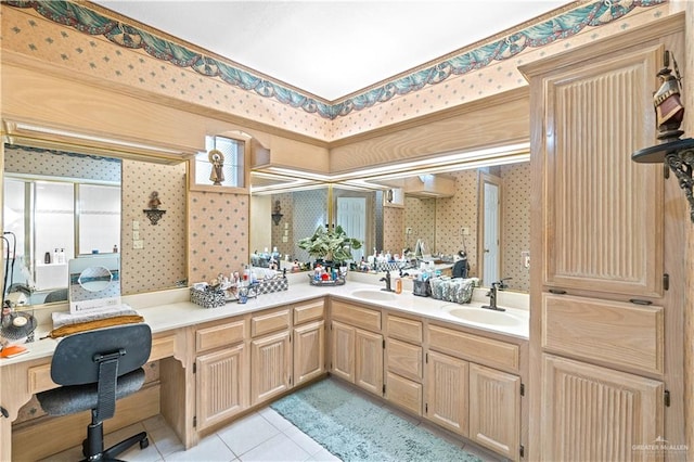 bathroom with tile patterned flooring and vanity