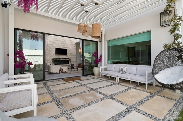 living room with a fireplace