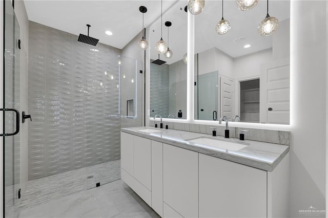 3005 N Alyna Ave, Edinburg, TX 78541 - full bath featuring a shower stall, double vanity, and marble finish flooring