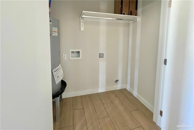 laundry room with hookup for an electric dryer, hookup for a washing machine, and light hardwood / wood-style flooring