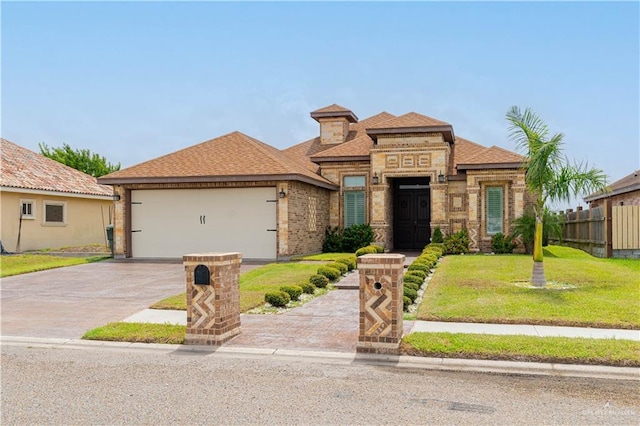 view of front facade featuring a front lawn and a garage