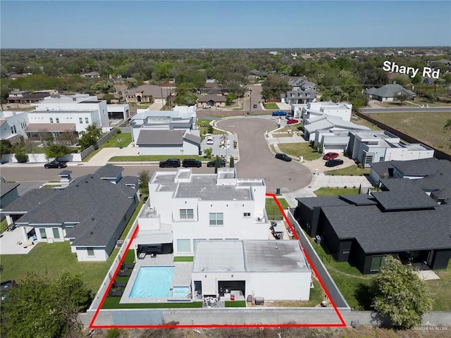 drone / aerial view with a residential view