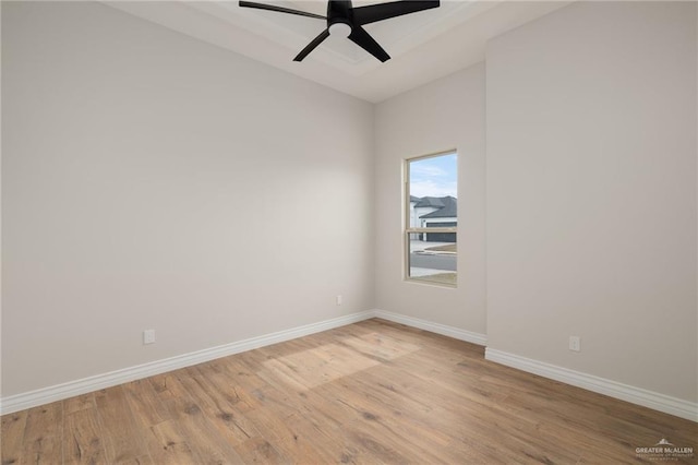 spare room with ceiling fan and light hardwood / wood-style floors