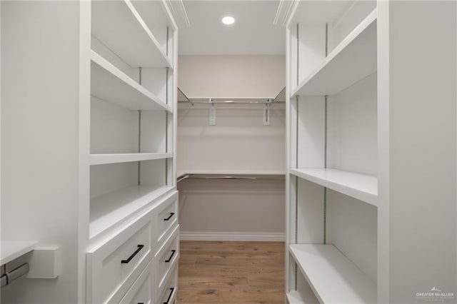 walk in closet featuring light hardwood / wood-style floors