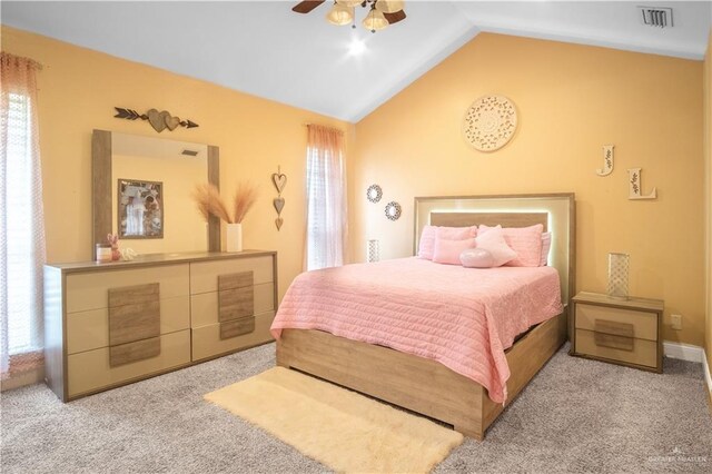 6800 N 15th Ln, Mcallen, TX 78504 - bedroom featuring carpet floors, vaulted ceiling, and ceiling fan