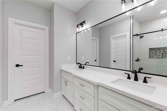 bathroom with vanity and walk in shower