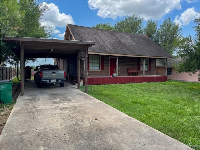 13307 Ash Ave, Edinburg, TX 78542 - view of front of home with concrete driveway, covered porch, a front yard, and roof with shingles