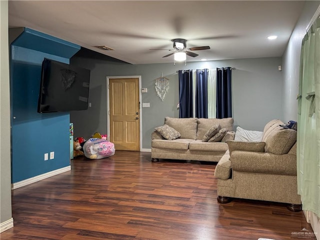 13307 Ash Ave, Edinburg, TX 78542 - living room featuring a ceiling fan, baseboards, wood finished floors, and recessed lighting