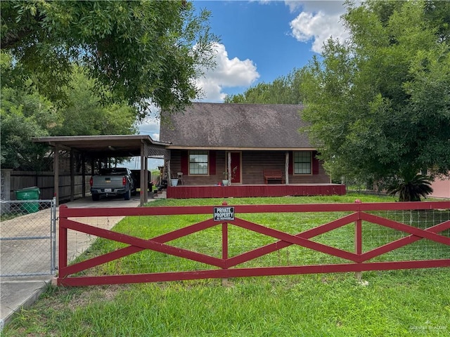 13307 Ash Ave, Edinburg, TX 78542 - view of front of property featuring concrete driveway, a carport, a gate, and a porch