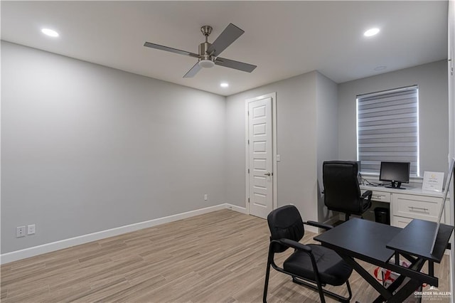 6907 N 11th Ln, Mcallen, TX 78504 - home office with a ceiling fan, light wood-type flooring, baseboards, and recessed lighting