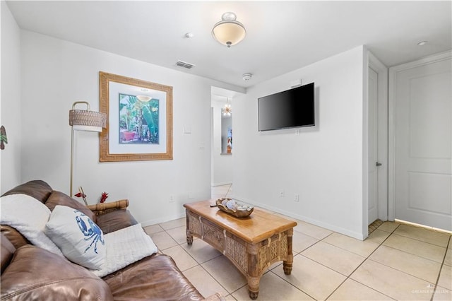 living room featuring light tile patterned floors