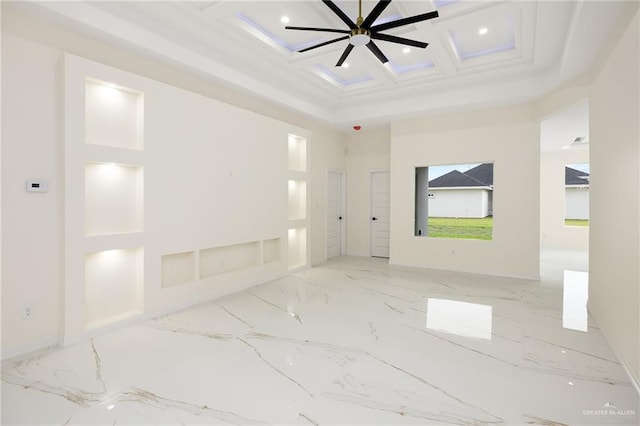 2809 E Tamarindo Ave, Hidalgo, TX 78557 - unfurnished room featuring coffered ceiling, recessed lighting, beamed ceiling, and marble finish flooring
