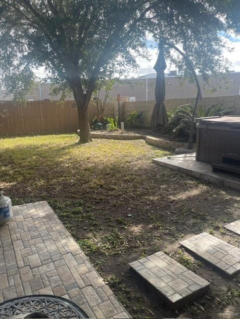3104 Brightwood Ave, Edinburg, TX 78539 - fenced backyard with a hot tub and a patio