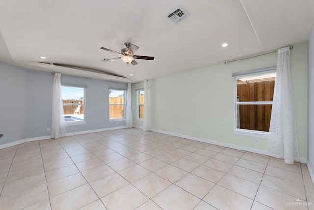 3222 Princess St, Edinburg, TX 78539 - spare room with a ceiling fan, recessed lighting, light tile patterned flooring, and baseboards