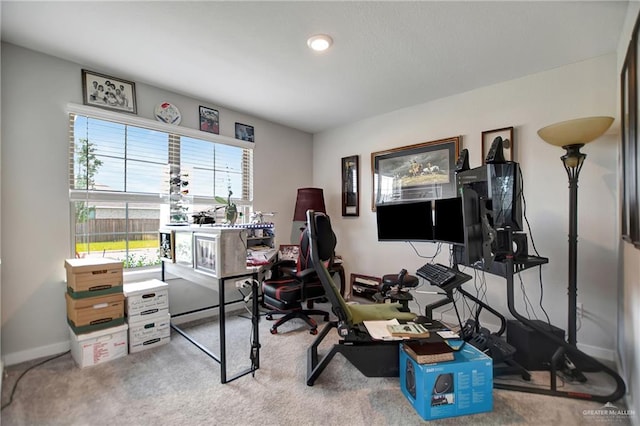 view of carpeted home office