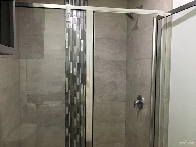 bathroom featuring a shower with door