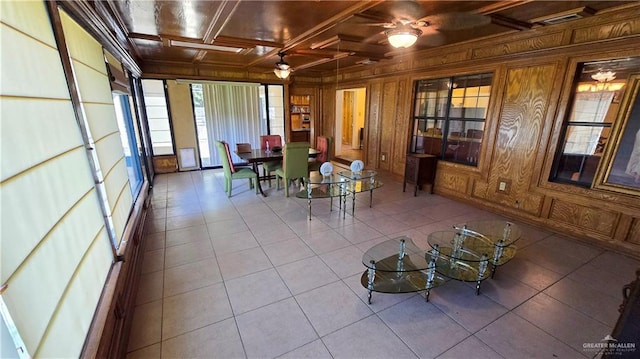 409 Redwood Ave, Mcallen, TX 78501 - tiled dining area with wood walls and coffered ceiling