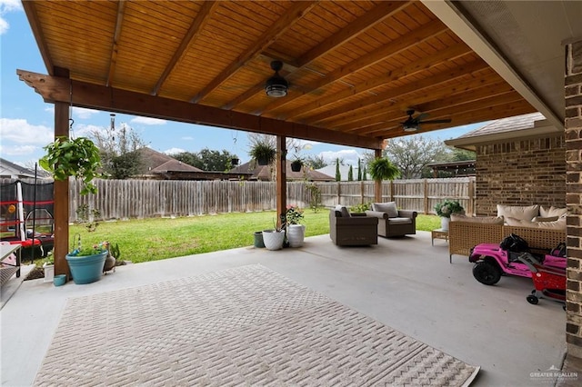 view of patio / terrace featuring ceiling fan and an outdoor hangout area