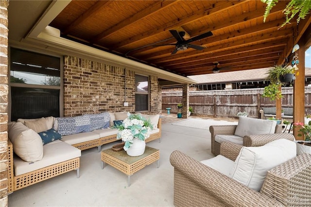 view of patio / terrace featuring ceiling fan and outdoor lounge area