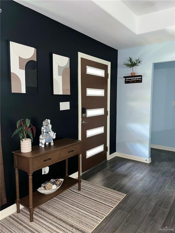 foyer with dark wood-type flooring