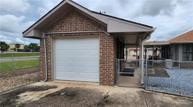 exterior space with a garage