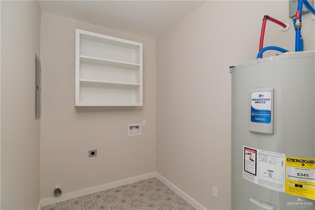 laundry area with washer hookup, hookup for an electric dryer, and electric water heater