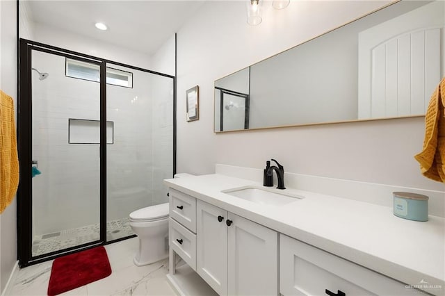 13811 N 33rd Ln, Mcallen, TX 78504 - bathroom featuring vanity, marble finish flooring, a stall shower, and recessed lighting