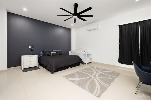 1820 Hill Dr, Mission, TX 78572 - bedroom with a wall unit AC, recessed lighting, and a ceiling fan