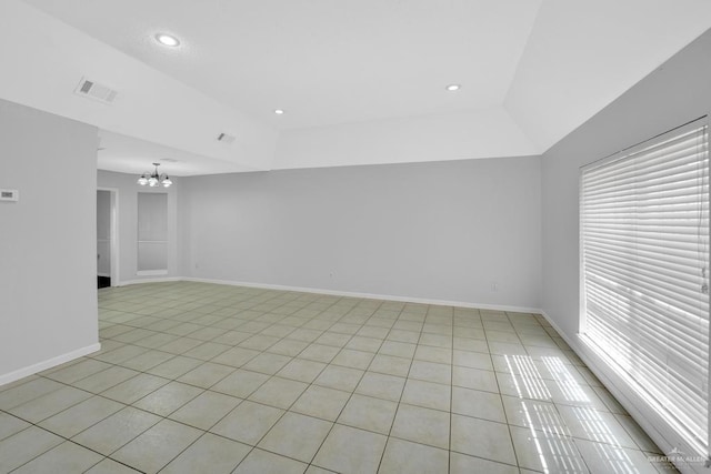 704 Kerry Ln, Mcallen, TX 78504 - spare room featuring a chandelier, light tile patterned floors, baseboards, and recessed lighting