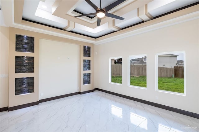 3812 Santa Fe St, Edinburg, TX 78542 - empty room featuring ceiling fan, baseboards, light marble finish floors, and ornamental molding