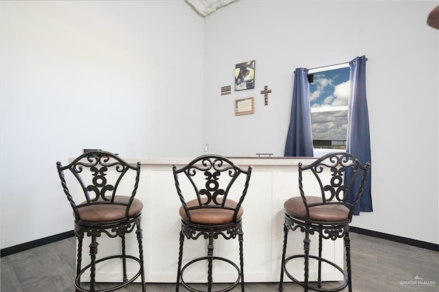 bar with dark wood-type flooring