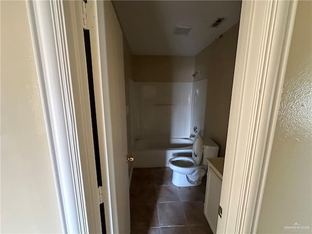 full bathroom with tile patterned flooring, vanity, toilet, and tub / shower combination