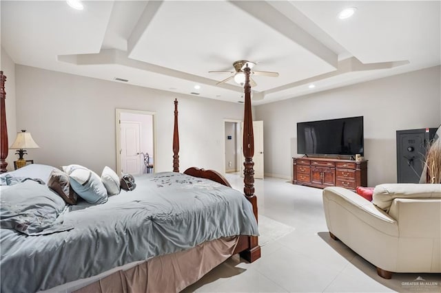 2005 E 28th St, Mission, TX 78574 - bedroom with a raised ceiling, recessed lighting, and ceiling fan