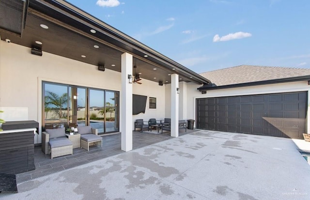 view of patio with a garage