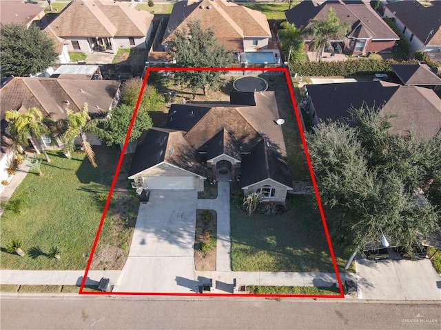 1908 W 42nd St, Mission, TX 78573 - aerial perspective of suburban area featuring property parcel outlined