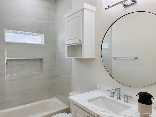 full bathroom with shower / washtub combination, vanity, and toilet