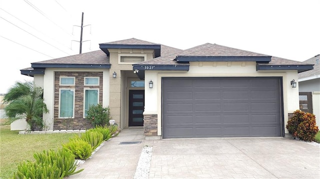 prairie-style home featuring a garage